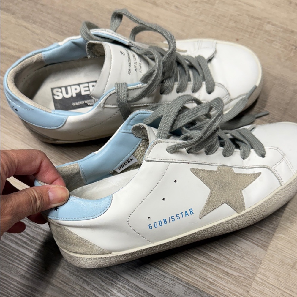 Golden Goose White and Light Blue Sneakers